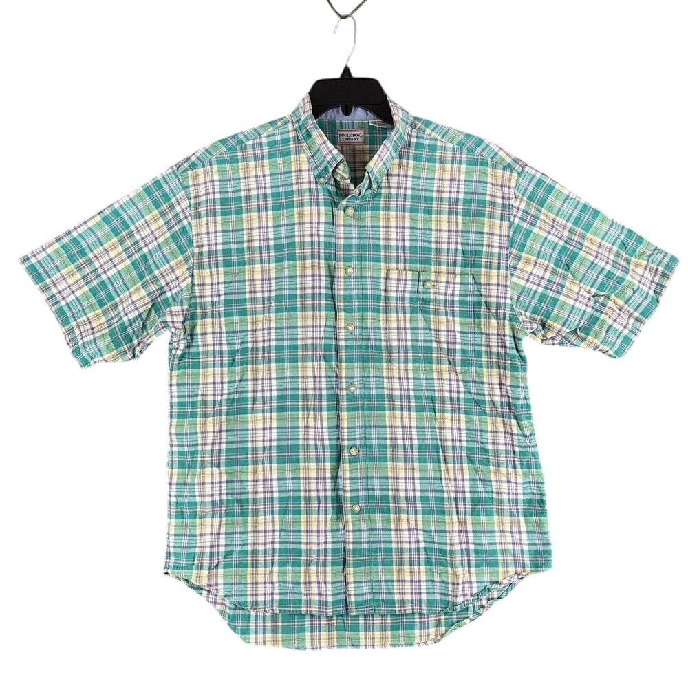 Vintage Y2K Bugle Boy Mens XL Madras Plaid Short‎ Sleeve Button Shirt Cotton